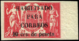 Ed. ** 58AJ - 1909. Pólizas Habilitadas. 10 Cts Sobre 75 Ptas. Borde Hoja. Sin Charnela. Tirada 25 Ejemplares - Guinea Espagnole