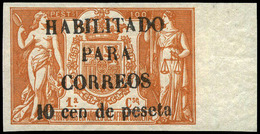 Ed. ** 58AK - 1909. Pólizas Habilitadas. 10 Cts. Sobre 100 Ptas. Borde Hoja.Sin Charnela.Tirada 25 Ejemplares - Spanish Guinea