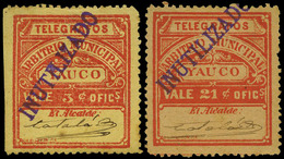 Ed. 0 57/8 Telégrafos Municipales - 1888. “Yauco”. Serie Completa 2 Valores. Muy Bonitos. Rara Serie. - Puerto Rico