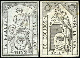 Alemany 70/8 - 1867. Pólizas. 9 Valores En Negro. Serie Completa. Goma Original.Rara En Esta Condición - Revenue Stamps