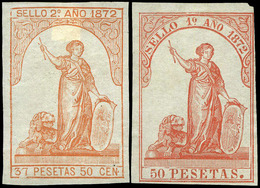 Alemany 117/27 - 1872. Pólizas. 10 Valores. 50 Cts. Hasta 50 Ptas. Goma Original. Rara En Esta Condición - Revenue Stamps