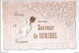 CPA 01 MIRIBEL CARTE DENTELEE SUPERBE FANTAISIE SOUVENIR DE MIRIBEL TRES RARE ! - Non Classés