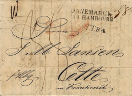 1836- Lettr From Copenhagen To Cette ( France) "  DANEMARCK / PAR HAMBOURG "+ T.T.R.4 +" Fhambg " - Marques D'entrées