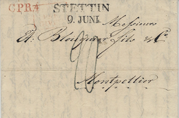 1828- Letter From STETTIN  To Montpellier ( France )  C P R.4  Red -French Postage 20 D. - ...-1860 Préphilatélie