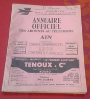 Annuaire Officiel Des Abonnés Au Téléphone AIN 1969 Pages Professionnelles Et Particuliers - Telephone Directories