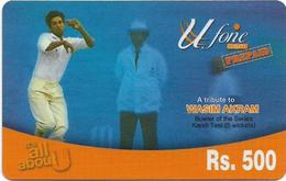 Pakistan - U-fone - Wasim Akram, Prepaid 500Rs, Exp. 22.06.2005, Used - Pakistán