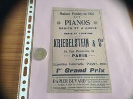 Buvard "KRIEGELSTEIN & Cie PARIS - PIANOS" (musique) - M
