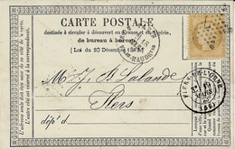 1873- C P Précurseur  De Paris R. Des HAUDRtes  Affr. N° 59 Oblit. étoile 7 - 1877-1920: Periodo Semi Moderno