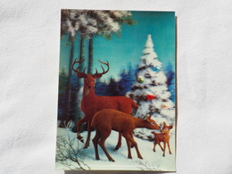 3d 3 D Lenticular Stereo Postcard Family Deer  Toppan Japan 1969   A 190 - Stereoscopische Kaarten