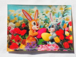 3d 3 D Lenticular Stereo Postcard Easter Rabbits  1969   A 190 - Stereoscopische Kaarten