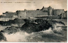 Cpa Saint Malo La Plage Et Le Chateau - Saint Malo