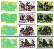 Rwanda 1985 COB 1227 à 1230. 12 Essais De Couleurs. WWF, Gorilles Des Montagnes. Dessins D'André Buzin - Altri & Non Classificati