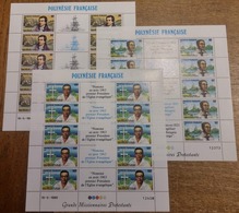 RC 12793 POLYNÉSIE N° 318A / 320A MISSIONNAIRES PROTESTANTS FEUILLES ENTIÈRES AVEC VIGNETTES NEUF ** - Unused Stamps