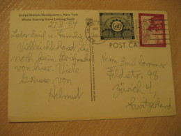 NEW YORK 1954 To Zurich Switzerland 2 Stamp On Headquarters Post Card UNITED NATIONS UN USA - Lettres & Documents