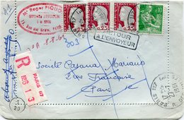 FRANCE LETTRE RECOMMANDEE DEPART PARIS 27-7-1961 R; DES HALLES POUR PARIS PUIS REEXPEDIEE A L'EXPEDITEUR - 1960 Marianne Van Decaris
