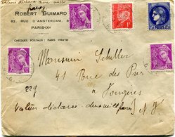 FRANCE LETTRE RECOMMANDEE CHARGEE AVEC AFFR. COMPLEMENTAIRE AU DOS DEPART PARIS 17-10-41 POUR LA FRANCE - 1938-42 Mercurio