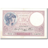 France, 5 Francs, 1939-08-10, SPL, Fayette:4.5, KM:83 - 5 F 1917-1940 ''Violet''