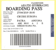 Cruise Europa - Patra-Ancona - Biglietto Di Imbarco - Boarding Pass - Europe