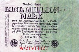 Billet Allemand De 1 Million Mark Le 3-8-1923 Imprimé Sur Une Face - - 1 Mio. Mark