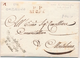 LAC DEPARTEMENTS CONQUIS - LAC - P.P. SIENA (rouge) Dépt 114 OMBRONE + Marque De Franchise De La Province De Sienne - 8/ - 1801-1848: Précurseurs XIX