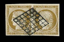 O EMISSION CERES 1849 - O - N°1b- 10c Bistre Verdâtre - Paire - Certif. - TB - 1849-1850 Cérès