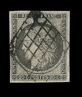 O EMISSION CERES 1849 - O - N°3c - 20c - Gris/noir - Oblitéré Grille - Signé Calves - TB - 1849-1850 Cérès