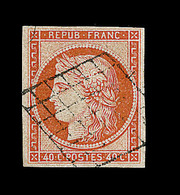 O EMISSION CERES 1849 - O - N°5 - 40c Orange - Obl Grille - Signé Calves/Brun - TB - 1849-1850 Cérès