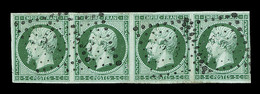 O NAPOLEON NON DENTELE - O - N°12c - Bde De 4 - Vert Foncé S/vert - Signé Calves - TB - 1853-1860 Napoléon III