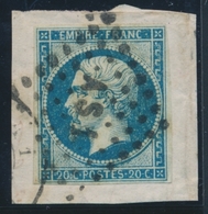 F NAPOLEON NON DENTELE - F - N°14Ad Bleu S/vert - Margé S/petit Frgmt - Obl PC AS1 - TB - 1853-1860 Napoléon III