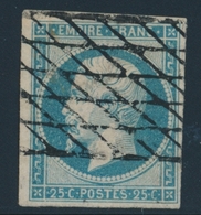 O NAPOLEON NON DENTELE - O - N°15 - 25c Bleu - Signé JF Brun - TB - 1853-1860 Napoléon III