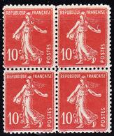 ** TYPE SEMEUSE CAMEE - ** - N°138 - Faux De Turin - Bloc De 4 - S. Jacquart - TB - 1906-38 Semeuse Camée