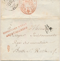 LSC FRANCHISES - LSC - Caisse D' Amort. (Rge) S/Pli Pour Le Maire De Strasbourg - Au Verso, Cachet Royal à Trois Hermine - 1801-1848: Précurseurs XIX