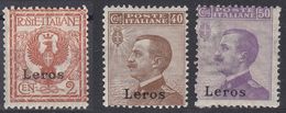 ITALIA - LEROS - 1912 - Lotto Di 3 Valori Nuovi MH: Unificato 1, 6 E 7. - Egée (Lero)