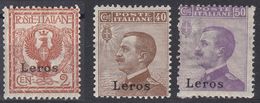 ITALIA - LEROS - 1912 - Lotto Di 3 Valori Nuovi MH: Unificato 1, 6 E 7. - Ägäis (Lero)