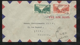 Liban Lettre Par Avion Beyrouth Le 16/03/1950 Pour Lyon Les Postes Aérienne N°21  Et 22  B/TB - Lebanon