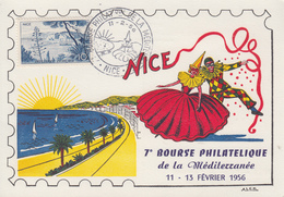 Carte   Maximum   FRANCE  7éme  Bourse  Philatélique  De  La   Méditerranée    NICE   1956 - Esposizioni Filateliche