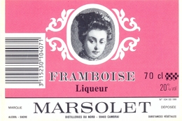 1 Etiquette Ancienne De LIQUEUR FRAMBOISE MARSOLET - DINOR DISTILLERIES DU NORD CAMBRAI - Alcoli E Liquori