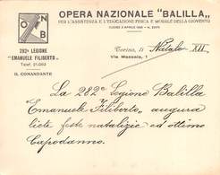 1181 "TORINO - OPERA NAZIONALE BALILLA -282° LEGIONE EMANUELE FILIBERTO - NATALE 1912 - AUGURI"  CART   SPED 1912 - Nouvel An