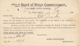 United States Postal Stationery Ganzsache PRIVATE Print BOARD WATER COMMISSIONERS, ST. PAUL Minn. 1900 - 1901-20