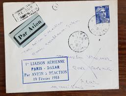 FRANCE Première Liaison Aérienne Directe PARIS - DAKAR Par Avion A Réaction. 19 Février 1953. - 1960-.... Lettres & Documents