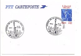 ENTIER CARTE LIBERTE OBLITERATION UPPTT CENTENAIRE STATUE DE LA LIBERTE à POITIERS 1986 - Overprinter Postcards (before 1995)