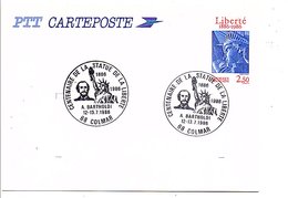 ENTIER CARTE LIBERTE + OBLITERATION CENTENAIRE STATUE DE LA LIBERTE à COLMAR 1986 - Cartoline Postali Ristampe (ante 1955)