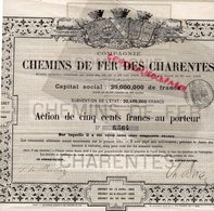 16-17-87-33- ANGOULEME-ACTION DE 500 FRANCS CHEMINS DE FER DES CHARENTES-CHARENTE -HAUTE VIENNE-GIRONDE-GARE TRAIN - Railway & Tramway