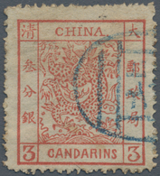 China: 1882, Large Dragon Large Margins 3 Ca. Brownish Orange, Canc. Blue Seal "Pe(king)" (Michel Ca - Autres & Non Classés