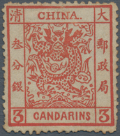 China: 1883, Large Dragon Thick Paper 3 Ca. Red, Deep Impression, Unused No Gum, Pulled Perf (Michel - Altri & Non Classificati