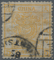 China: 1883, Large Dragon 5 Can. Yellow, Part "TINETSIN" Cds. Cancelled And Fresh Color, Natural Pap - Other & Unclassified