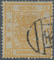 China: 1878, Large Dragon Thin Paper 5 Ca. Yellow-orange, Canc. Large Seal "Tien(tsin)" (Michel Cat. - Other & Unclassified