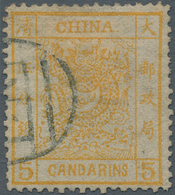 China: 1878, Large Dragon Thin Paper 5 Ca. Deep Yellow, Canc. Black Seal "(Pe)king", Michel Cat. 420 - Other & Unclassified
