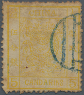 China: 1883, Large Dragon Thick Paper 5 Ca. Lemon, Canc. Part Blue Seal, Weak Impression (Michel Cat - Sonstige & Ohne Zuordnung