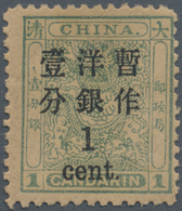 China: 1897, Cent Surcharges, Large 1 C. On Small Dragon 1 C., Unused Mounted Mint First Mount LH, A - Other & Unclassified